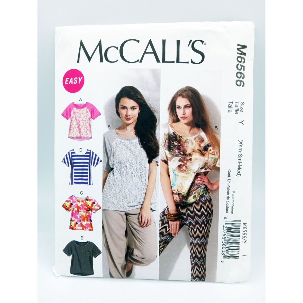 McCalls M6566 Trendy Summer Top Loose Fit Cap Sleeve Sewing Pattern Uncut XSM-M